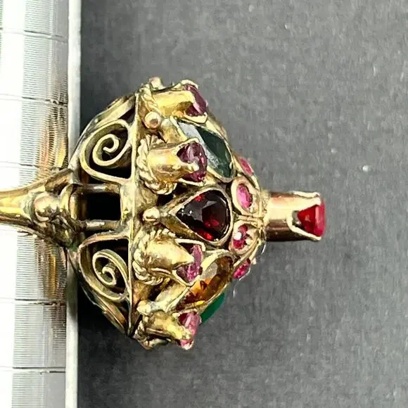 Vintage 10K Yellow Gold Ruby and Multi Gemstone Princess/Harem Ring Sz 8-1/4